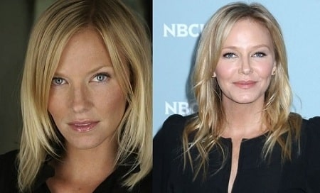 A picture of Kelli Giddish before (left) and after (right).